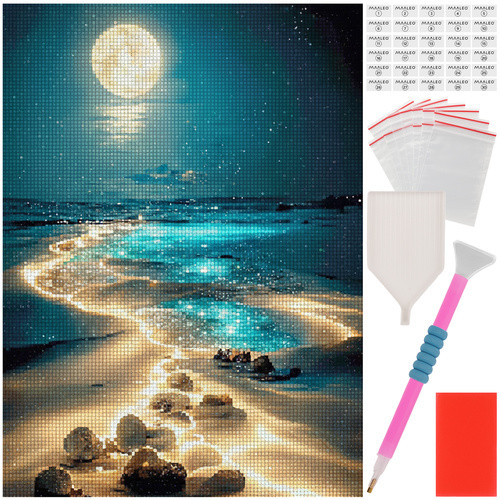 Broderie cu diamante Plaja, kit complet de creatie, 40x30 cm, multicolor - imagine 10